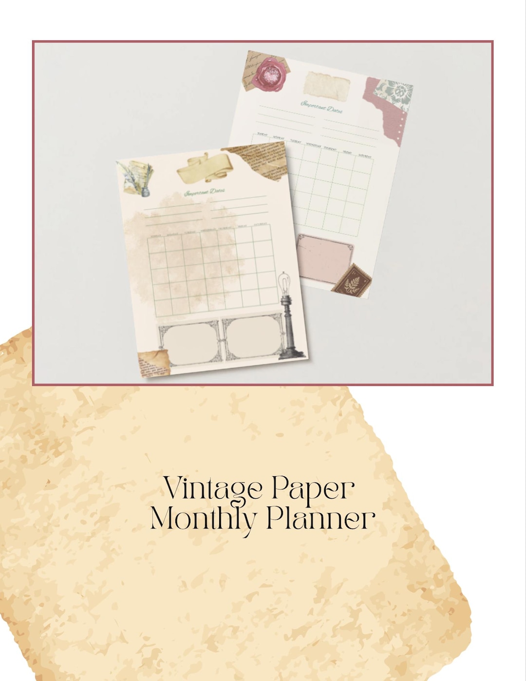 Vintage Paper Monthly Planner Printable Bundle | 4 Seasonal Pages ...