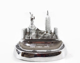 Vintage New York City Trinket Tray with Skyline featuring Statue of Liberty and Empire State Building, Made in Japan