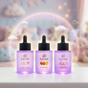 Kids essential Oil for Waterless Aroma Diffusers, Gentle Kid Friendly Scent for Bedroom, Fruit Fiesta Bubble Pop, Cotton Cloud, 50ml, LuvAir
