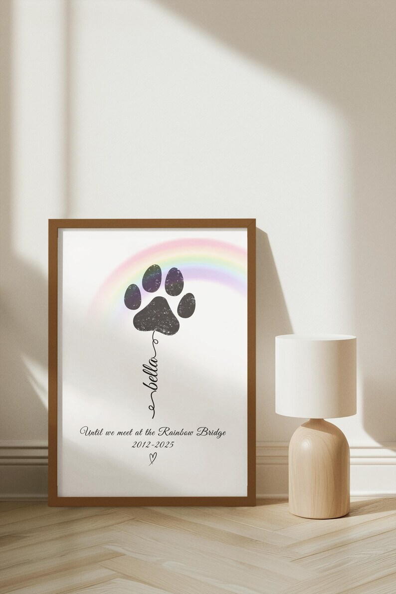 Personalized Pet Memorial Paw Print Art: Rainbow Bridge Gift (digital ...