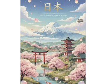 Poster artistico di paesaggi giapponesi ispirato al film Ghibli / Stampa di viaggio minimalista