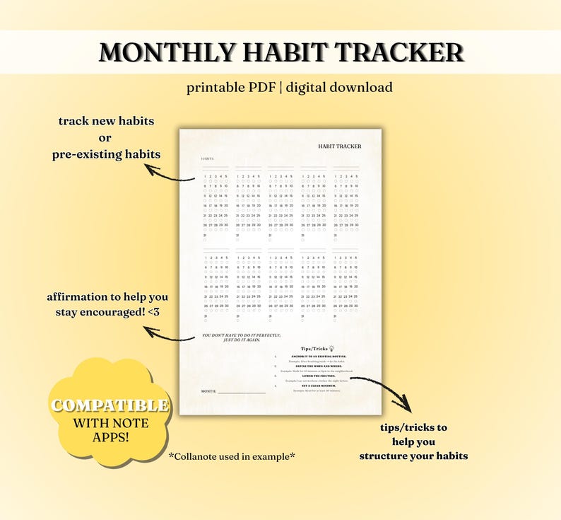 Monthly Habit Tracker Printable – Minimalist PDF Planner (portrait ...