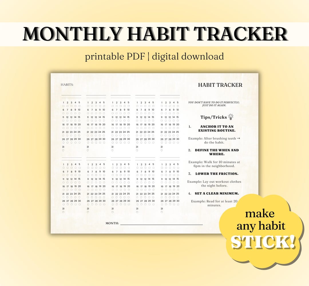 Monthly Habit Tracker Printable Landscape, Daily Habit Tracker, Digital ...