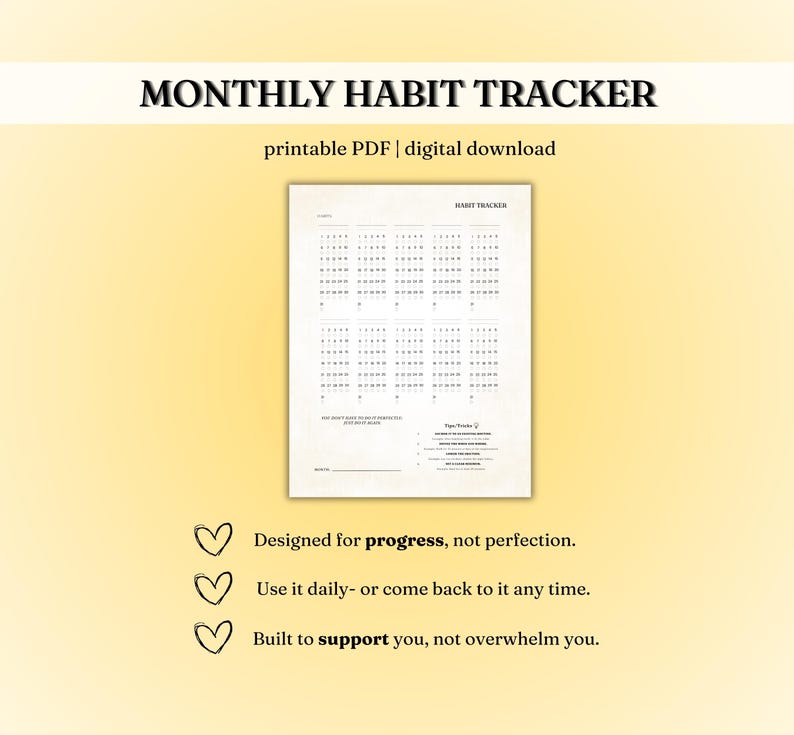 Monthly Habit Tracker Printable – Minimalist PDF Planner (portrait ...