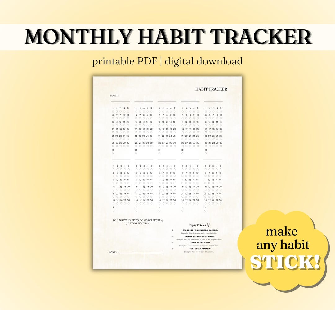 Monthly Habit Tracker Printable – Minimalist PDF Planner (portrait ...