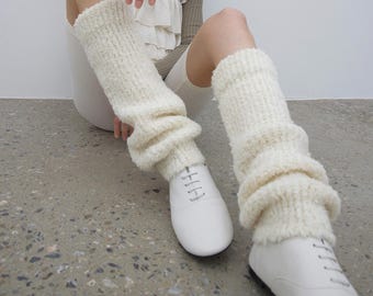 Boucle Knit Leg Warmers, Mohair Wool Blend Boot Cuffs, Soft Chunky Winter Socks, Balletcore Y2K Style Gift