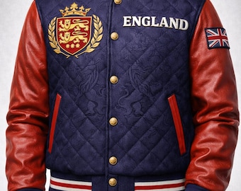 Chaqueta universitaria LumaFonds® con el escudo de Inglaterra – Serie Nation de lana y cuero