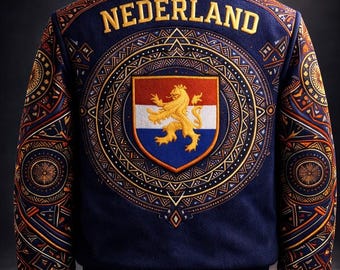 Chaqueta universitaria LumaFonds® Nation Series “Nederland Crest – Structural Form” — Edición abierta