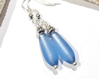 Blue Sea Glass Earrings, Beach Jewelry, Ocean Jewelry, Sea Glass Jewelry, Beach Glass Jewelry, Ocean Earrings, Sea Glass Earrings