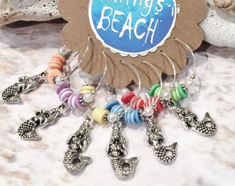 6 Mermaid Wine Glass Charms, Mermaid Lover Gift Mermaid Gifts for Women Mermaid Drink Charm Mermaid Wine Charm Mermaid Bridal Shower Favors