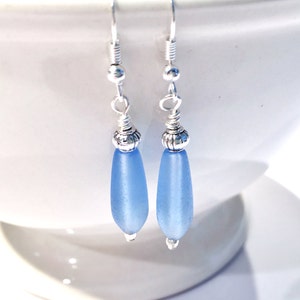 Blue Sea Glass Earrings, Beach Jewelry, Ocean Jewelry, Sea Glass Jewelry, Beach Glass Jewelry, Ocean Earrings, Sea Glass Earrings image 3