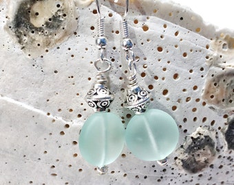 Aqua Sea Glass Earrings, Beach Jewelry, Ocean Jewelry, Sea Glass Jewelry, Beach Glass Jewelry, Ocean Earrings, Sea Glass Dangle Earrings