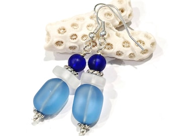 Blue Sea Glass Earrings, Blue Beach Earrings, Sea Glass Jewelry, Beach Glass Jewelry, Beach Jewelry, Beach Glass Earrings, Beach Lovers Gift