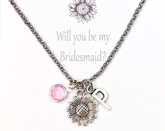 Will You Be My Bridesmaid Necklace, Sunflower Necklace, Bridesmaid Proposal Gift, Bridesmaid Gift, Bridesmaid Proposal Necklace