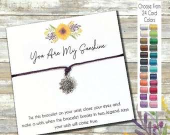 Sunflower Wish Bracelet, You Are My Sunshine, Wishlet, Tie On Bracelet, Cord Bracelet, Friendship Jewelry, Girlfriend Gift, Daughter Gift