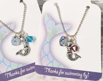 Mermaid Necklace for Girls, Personalized Party Favors For Girls, Mermaid Initial, Thanks for Swimming By Mermaid Best Friend Gifts for Girls