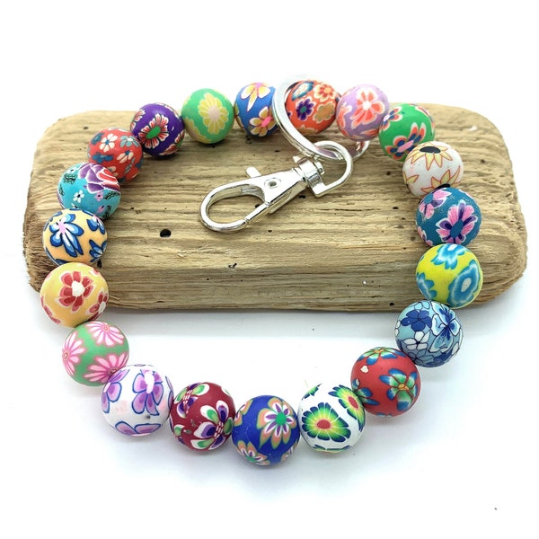 Beaded Wristlet Keychain, Stretchy Keychain Bracelet, Initial Keyring Bracelet, Personalized Gifts, Colorful Keyrings Chunky Beaded Bracelet