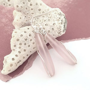 Pink Sea Glass Earrings, Pink Teardrop Earrings, Wire Wrapped Earrings, Sea Glass Jewelry for Women Beach Lover Gift Dangle Earrings for Her image 1