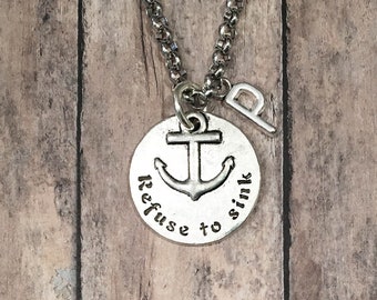 Refuse to Sink Anchor Necklace, Silver Anchor Necklace Nautical Necklace for Women Nautical Necklace Men Personalized Anchor Gift for Women
