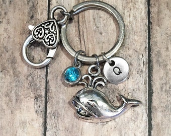 Whale Keychain, Whale Gift, Personalized Keychains for Kids, Sea Animal Keychain, Whale Key Chain, Whale Birthday Gift, Initial Key Ring