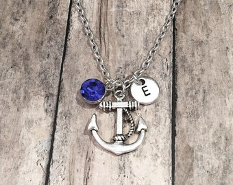 Anchor Necklace Women, Anchor Pendant Necklace Anchor Gifts Silver Anchor Necklace Birthstone Nautical Necklace for Women, Nautical Jewelry