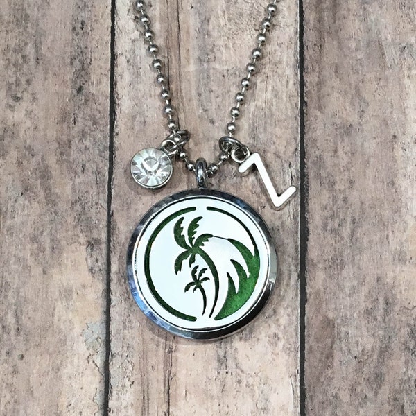 Aromatherapy Necklace, Essential Oil Locket, Beach Lover Gift, Diffuser Necklace, Palm Tree Jewelry