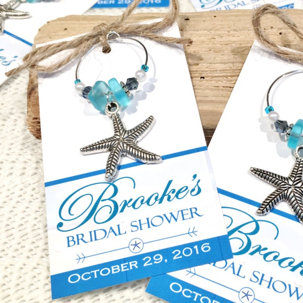 10pc Starfish Wine Charm Favors, Beach Bridal Shower Favors, Beach Wedding Favors, Starfish Wedding Favors, Personalized Favor Tags