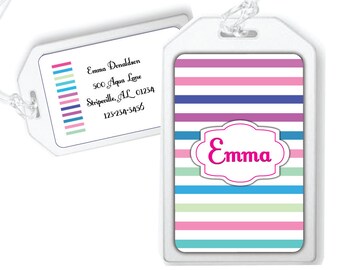 Striped Luggage Tag, Multi Color Tag, Personalized Bag Tag, School Backpack Tag, Laminated Bag Tag, Kids Backpack Tag, School Bag Tag