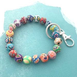 Beaded Wristlet Keychain, Stretchy Keychain Bracelet, Initial Keyring Bracelet, Personalized Gifts, Colorful Keyrings Chunky Beaded Bracelet image 5