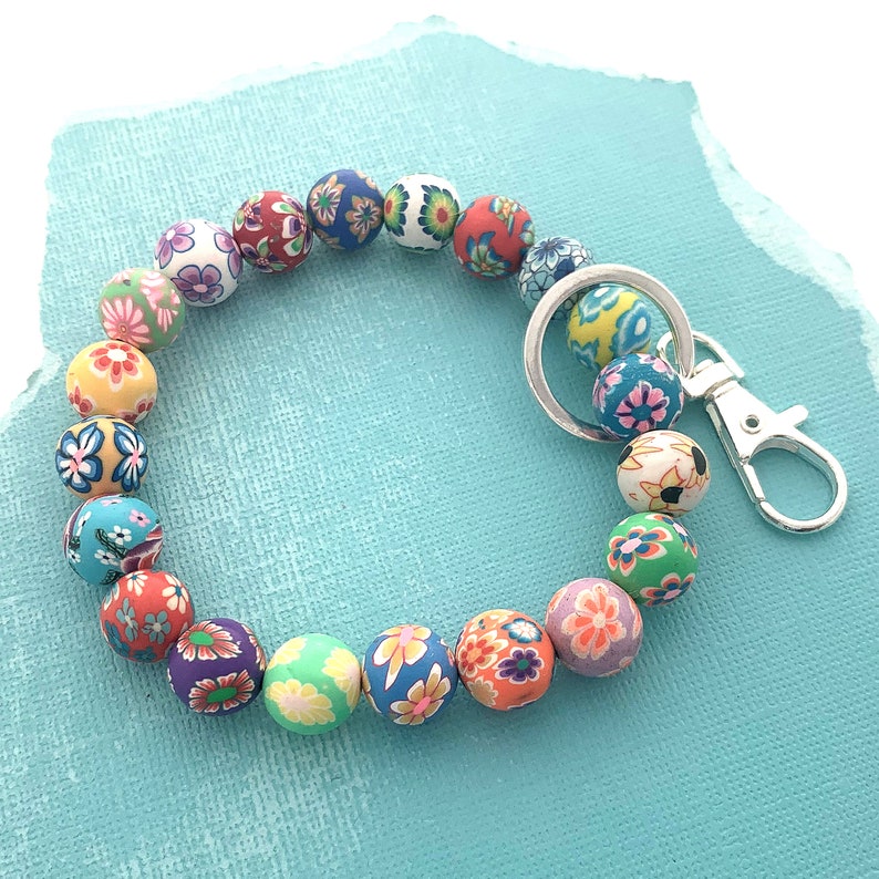 Beaded Wristlet Keychain, Stretchy Keychain Bracelet, Initial Keyring Bracelet, Personalized Gifts, Colorful Keyrings Chunky Beaded Bracelet image 5