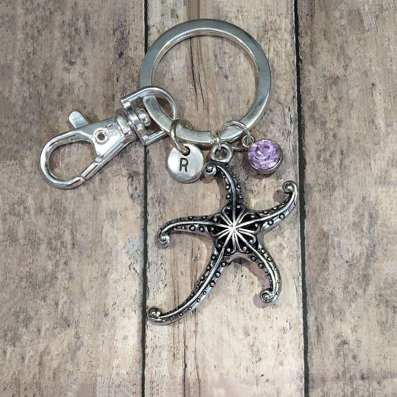 Starfish Keychain Starfish Gift Initial Keychain for Women Etsy