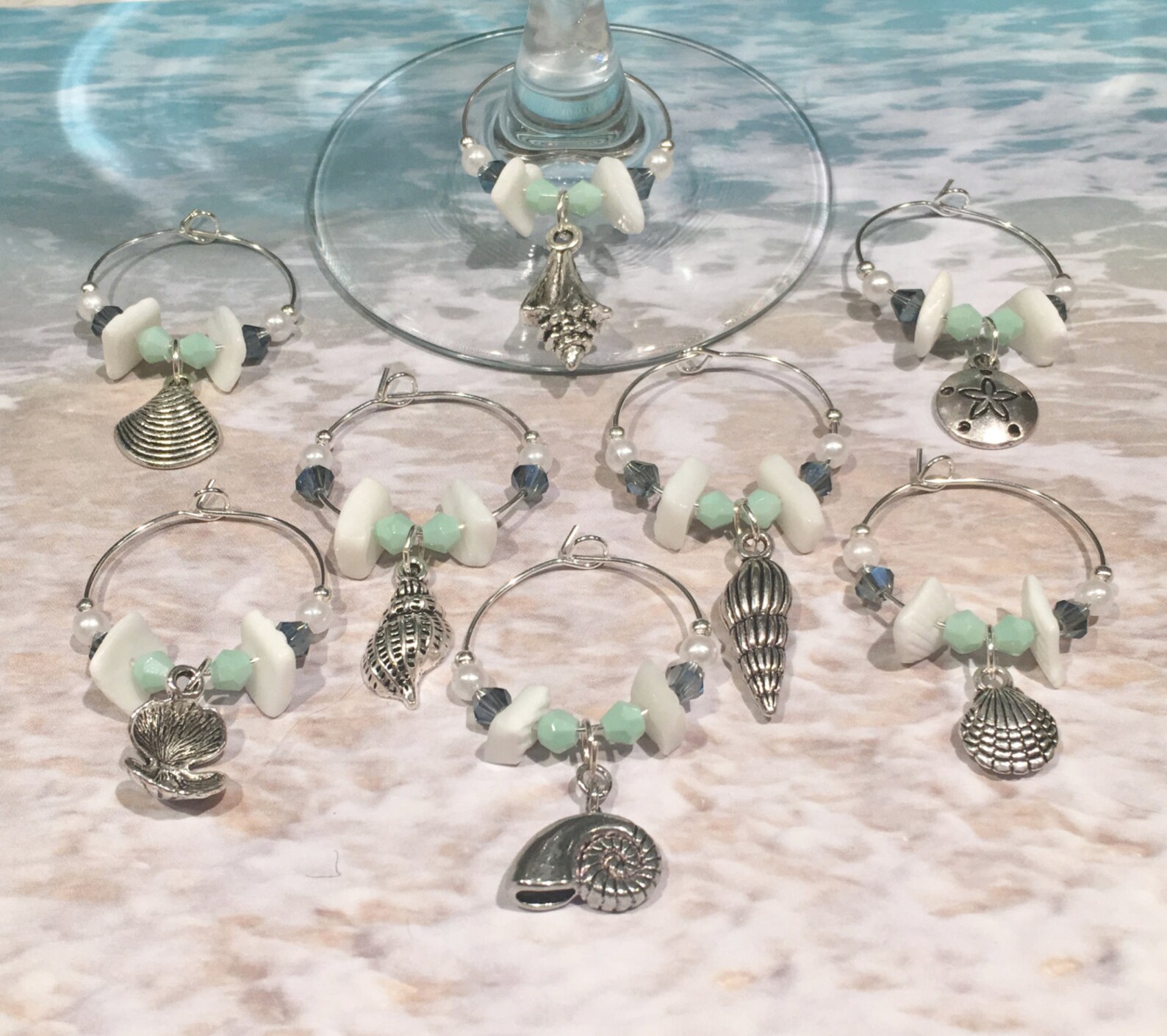 8 Shell Wine Charms Seashell Wine Glass Charms Tropical / Etsy