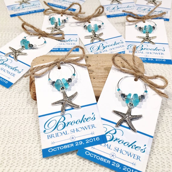 Beach Bridal Shower Favors Beach Wedding Favors Starfish Wedding Personalized Favor Tags Wine Charms Personalized Bridal Shower Wine Charms