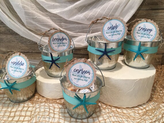 Beach Wedding Sand Pail Favors Destination Wedding Favor Bags Beach Wedding Gift Basket Personalized Favor Tags Galvanized Bucket