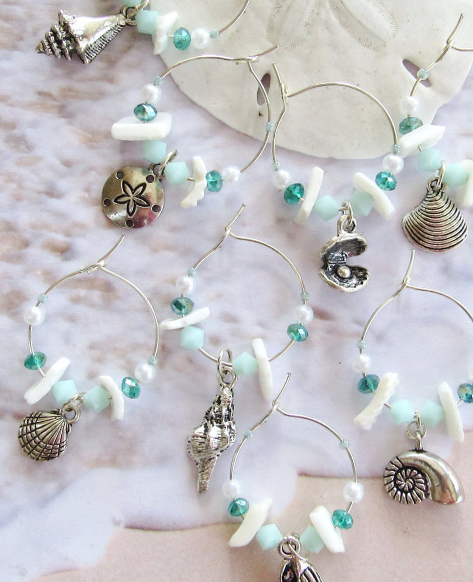 8 Shell Wine Charms Seashell Wine Glass Charms Tropical / Etsy