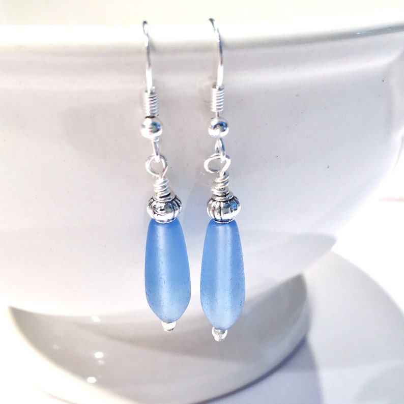 Blue Sea Glass Earrings, Beach Jewelry, Ocean Jewelry, Sea Glass Jewelry, Beach Glass Jewelry, Ocean Earrings, Sea Glass Earrings image 3