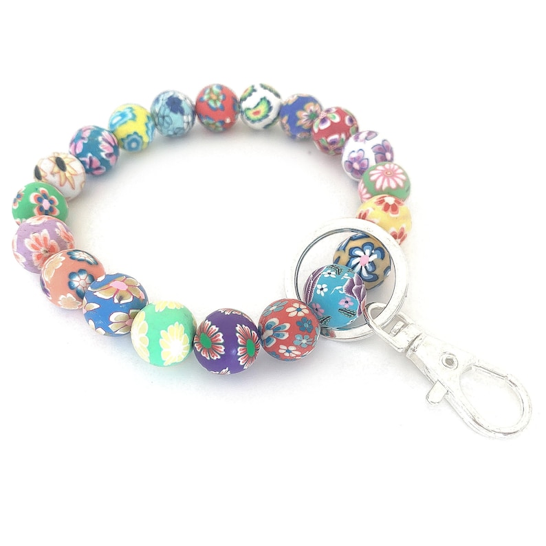 Beaded Wristlet Keychain, Stretchy Keychain Bracelet, Initial Keyring Bracelet, Personalized Gifts, Colorful Keyrings Chunky Beaded Bracelet image 2