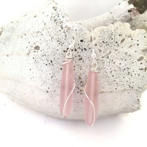 Pink Sea Glass Earrings, Pink Teardrop Earrings, Wire Wrapped Earrings, Sea Glass Jewelry for Women Beach Lover Gift Dangle Earrings for Her image 4