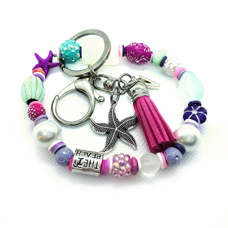 Beaded Keychain Wristlet Chunky Keychain Bracelet Stretchy Etsy