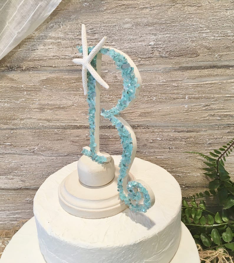 6 Letter R Crushed Glass Beach Wedding Cake Topper Etsy
