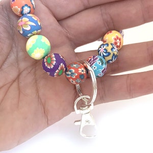 Beaded Wristlet Keychain, Stretchy Keychain Bracelet, Initial Keyring Bracelet, Personalized Gifts, Colorful Keyrings Chunky Beaded Bracelet image 6