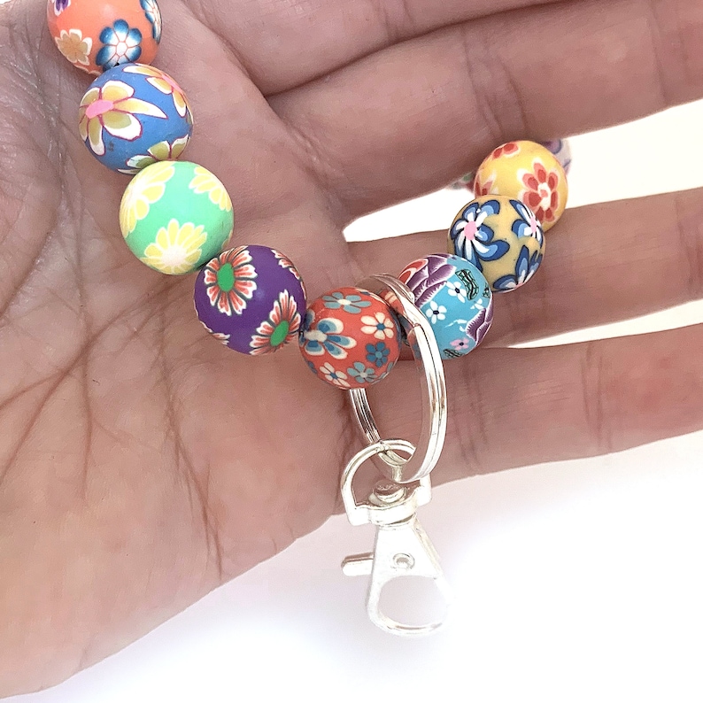 Beaded Wristlet Keychain, Stretchy Keychain Bracelet, Initial Keyring Bracelet, Personalized Gifts, Colorful Keyrings Chunky Beaded Bracelet image 6