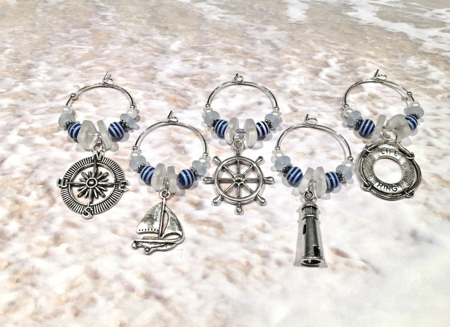 6 Nautical Wine Glass Charms Wine Glass Favors Barware Etsy