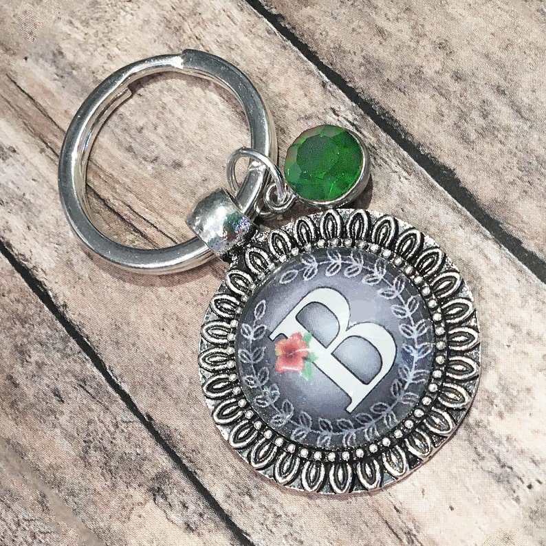 Initial Keychain Silver Personalized Keychain for Her Gray Etsy