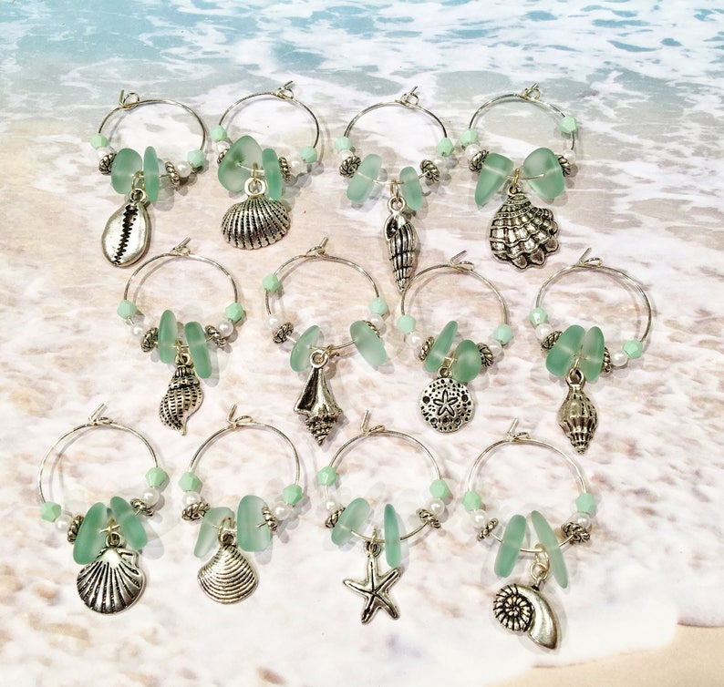 12 Seashell Wine Charms Beach Wine Charms Tropical Gifts Beach Etsy