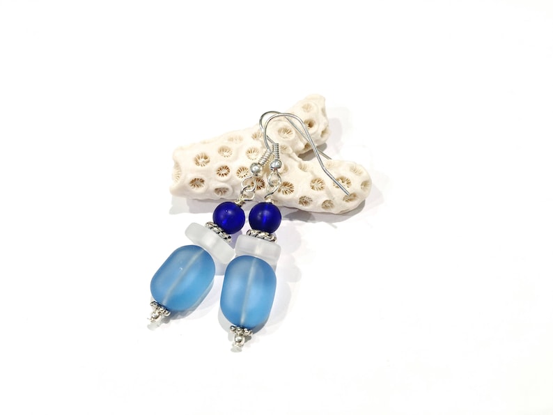 Beach Jewelry Beach Glass Earrings Beach Glass Jewelry Sea Glass Jewelry Beach Lovers Gift Blue Beach Earrings Blue Sea Glass Earrings