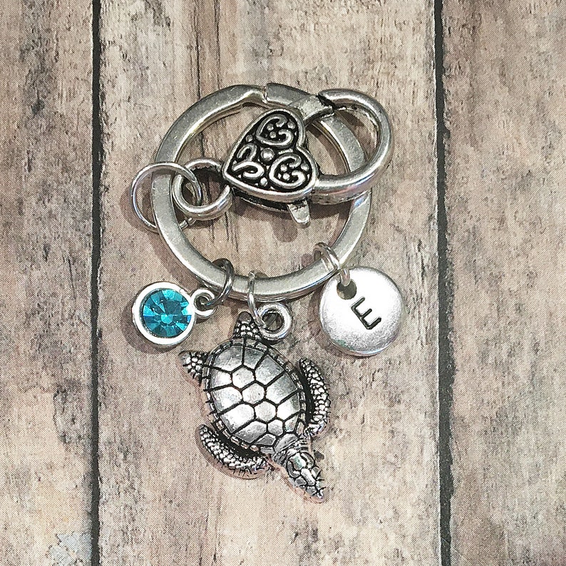 Sea Turtle Keychain Initial Keyring Sea Turtle Gifts Turtle Etsy