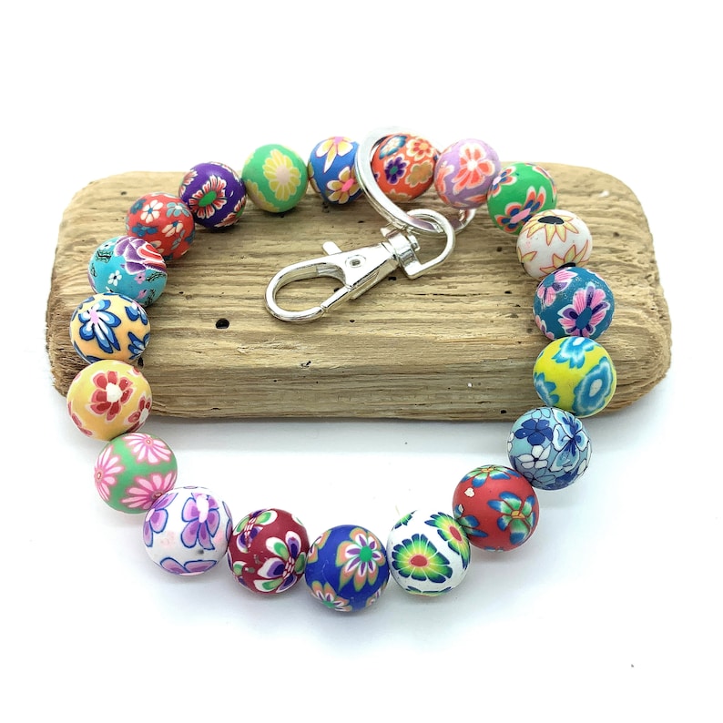 Beaded Wristlet Keychain, Stretchy Keychain Bracelet, Initial Keyring Bracelet, Personalized Gifts, Colorful Keyrings Chunky Beaded Bracelet image 1