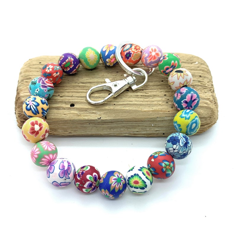 Beaded Wristlet Keychain Stretchy Keychain Bracelet Initial Etsy
