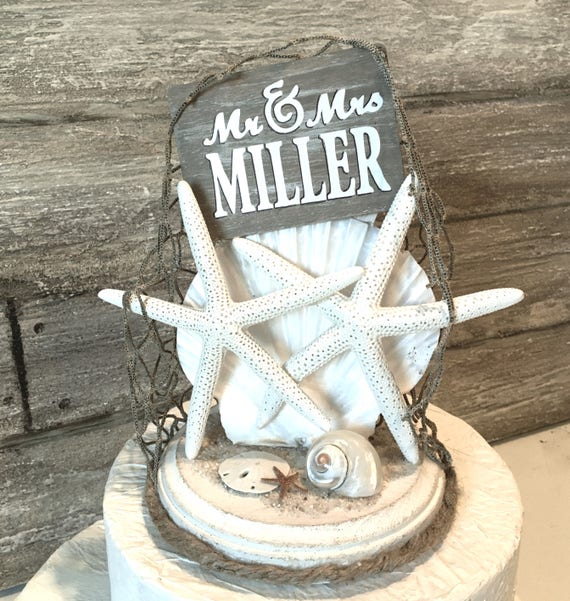 Beach Wedding Cake Topper Starfish Cake Topper Seashell Cake Etsy